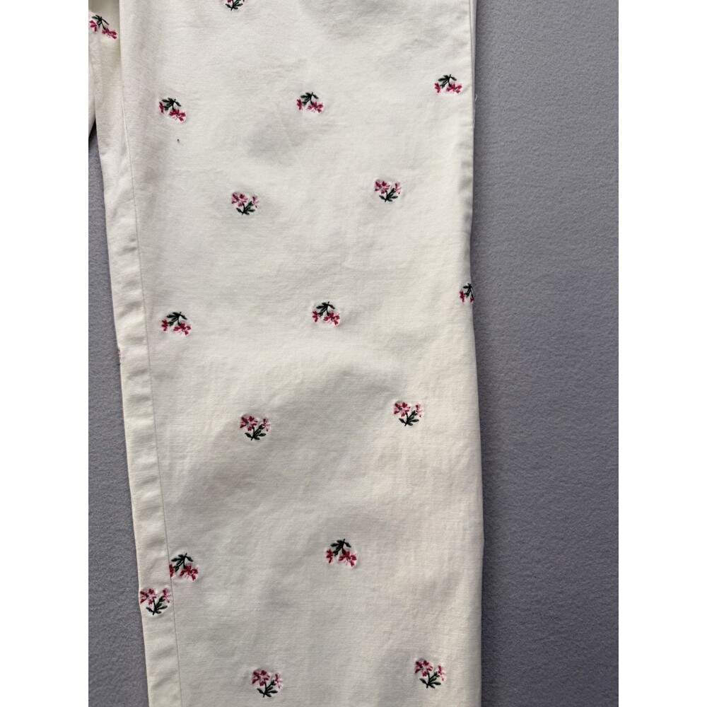 Talbots Relaxed Chino Pants Womens 12P Floral Embroidered White Cotton - Picture 3 of 15
